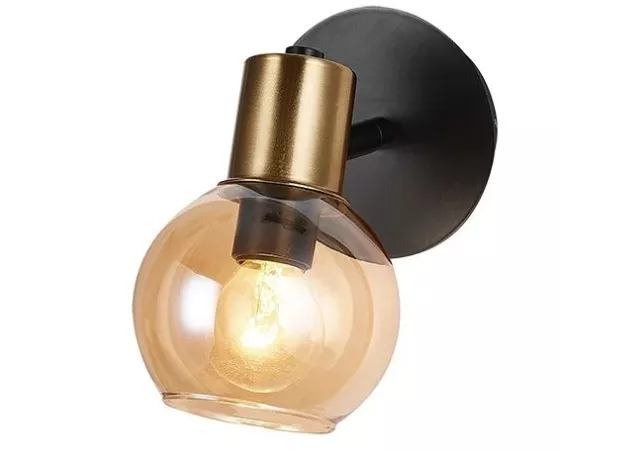 wandlamp zwart met amber glas excl. 1xE14