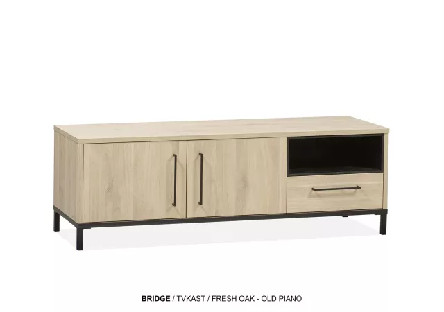 Tv-meubel lamulux fresh oak/piano incl. verlichting (150 cm)