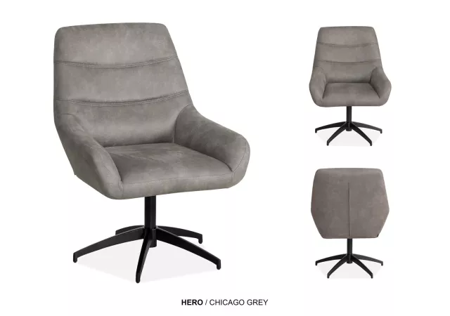 Hero fauteuil stof chicago grey, draaipoot zwart
