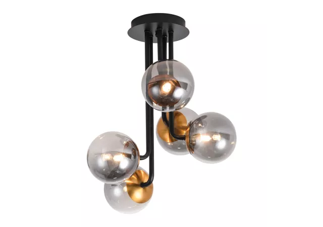Plafondlamp 5L mat zwart/brons (incl. led)
